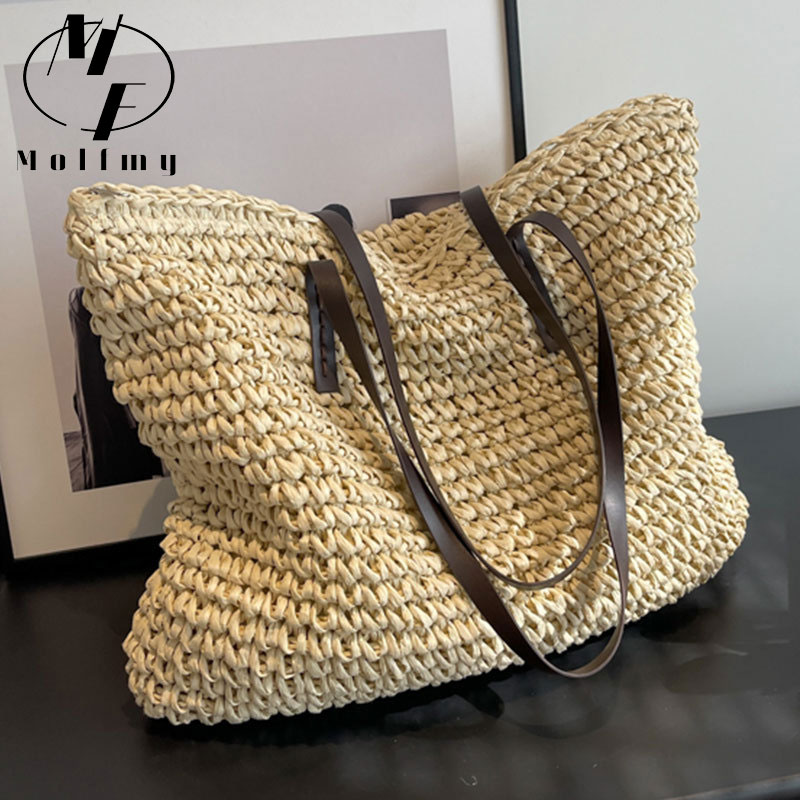 Luxury Bags Made - 밀짚 짠 토트 백 캐주얼 대형