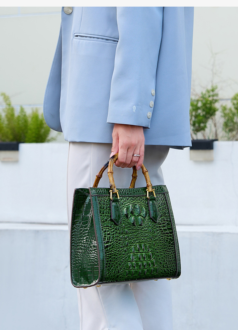 악어 무늬 가죽 여성 핸드백, 진짜 대나무 탑 핸들 휴 - Luxury Bags Lv 리뷰 및 가격