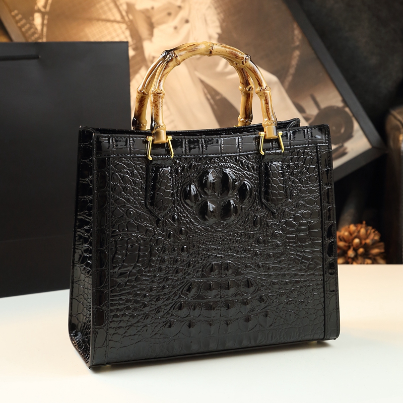 악어 무늬 가죽 여성 핸드백, 진짜 대나무 탑 핸들 휴 - Luxury Bags Lv 리뷰 및 가격
