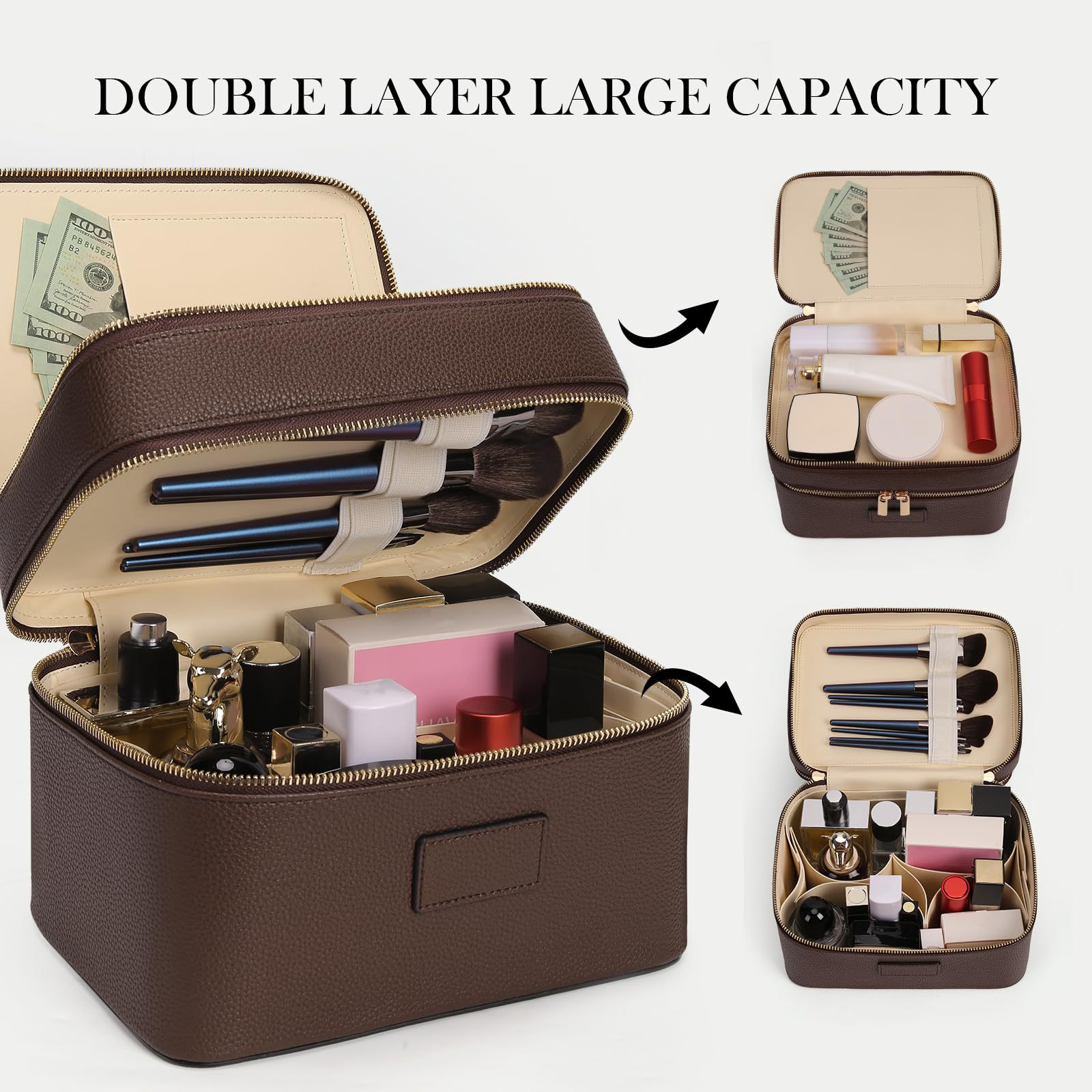 대용량 이중 레이어 고급 화장품 가방, 여행용 탑 핸들 - Luxury Bags Quality 리뷰 및 가격
