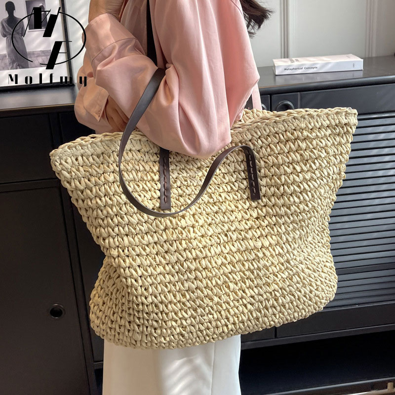 밀짚 짠 토트 백 캐주얼 대형 럭셔리 디자인 용량 핸드 - Luxury Bags Made 리뷰 및 가격