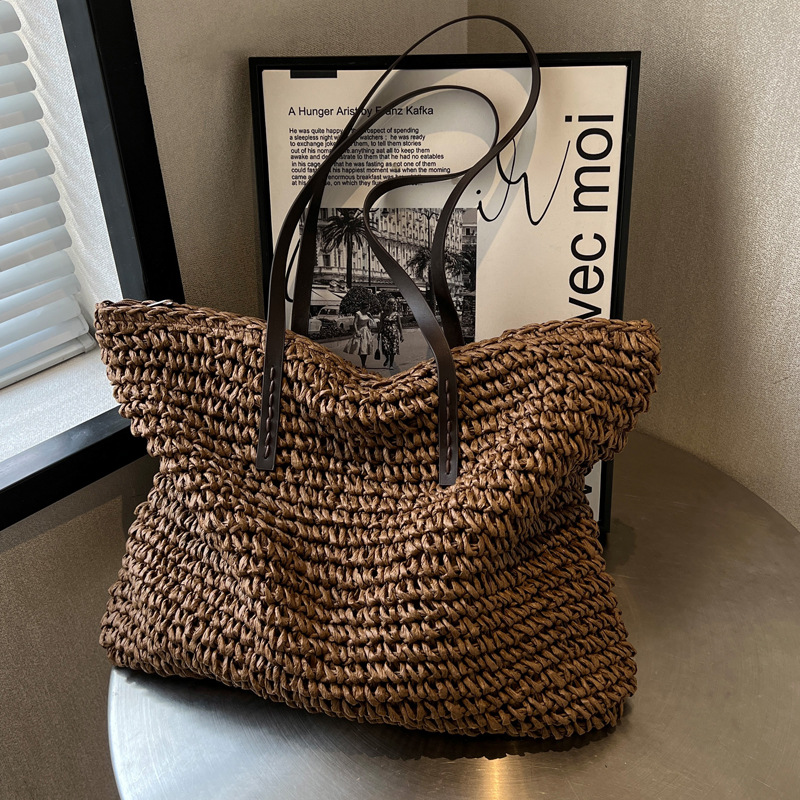 밀짚 짠 토트 백 캐주얼 대형 럭셔리 디자인 용량 핸드 - Luxury Bags Made 리뷰 및 가격
