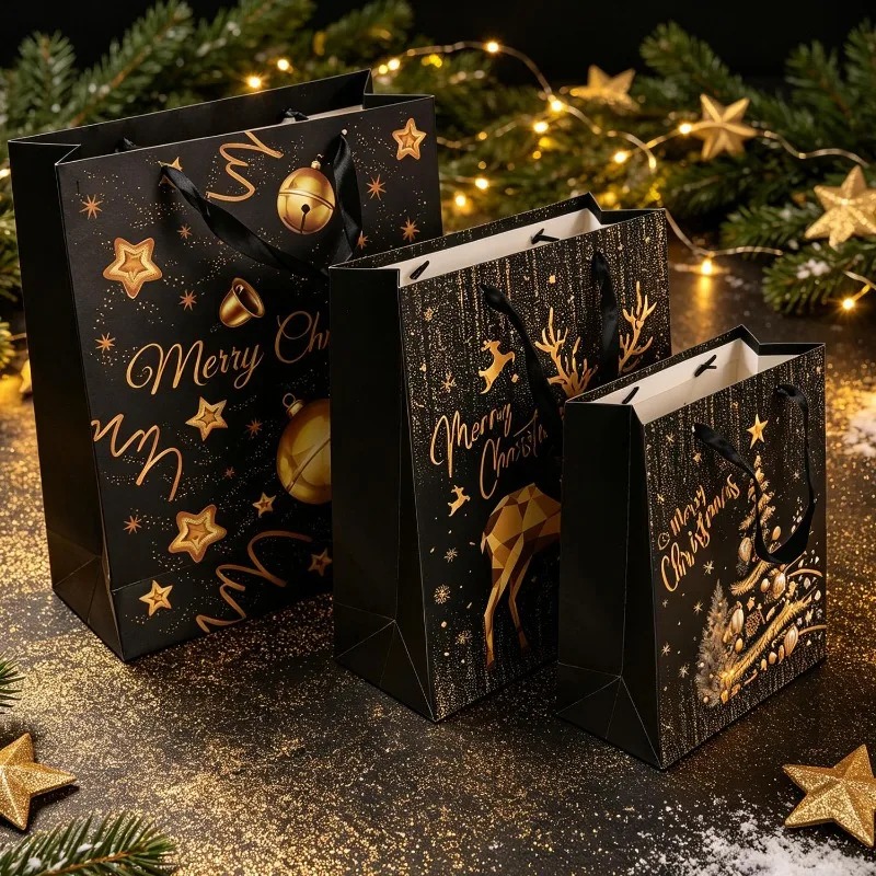 1/5개입 블랙 골드 크리스마스 선물 가방, 리본 손잡 - Luxury Xmas Bags 리뷰 및 가격