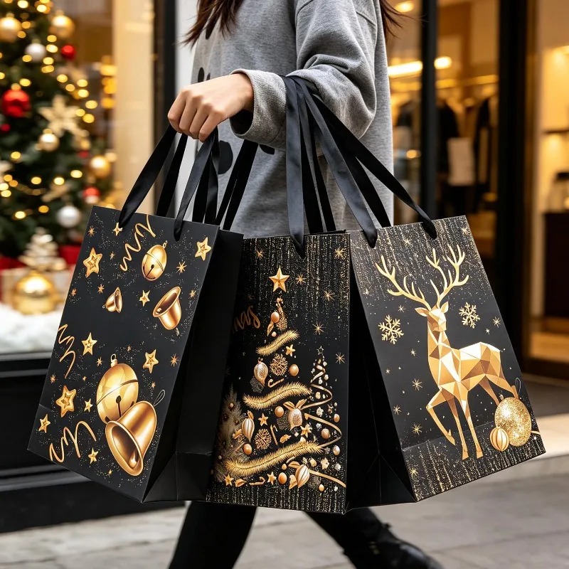 1/5개입 블랙 골드 크리스마스 선물 가방, 리본 손잡 - Luxury Xmas Bags 리뷰 및 가격