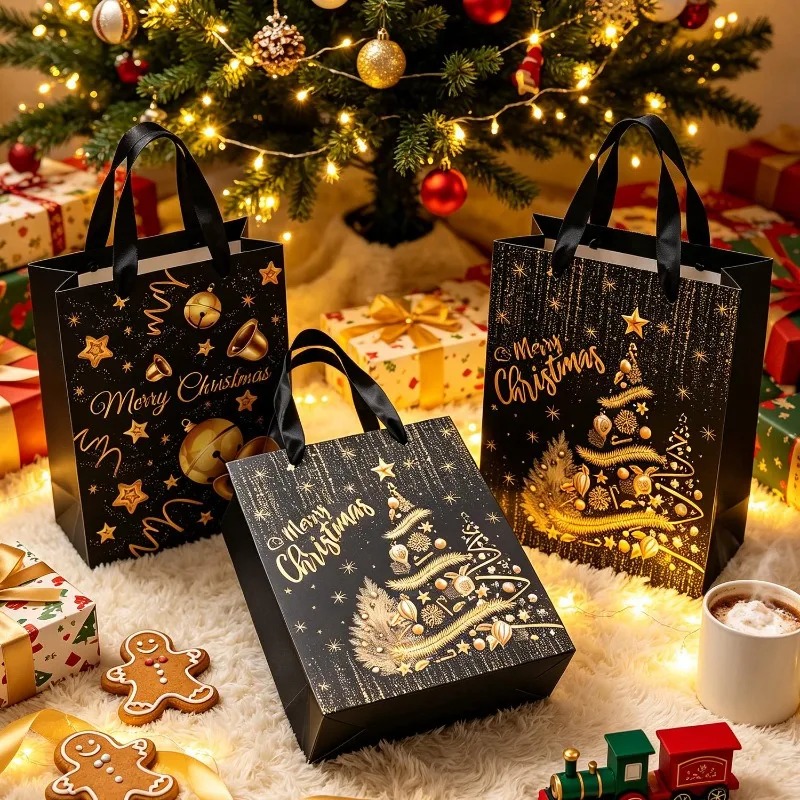 1/5개입 블랙 골드 크리스마스 선물 가방, 리본 손잡 - Luxury Xmas Bags 리뷰 및 가격